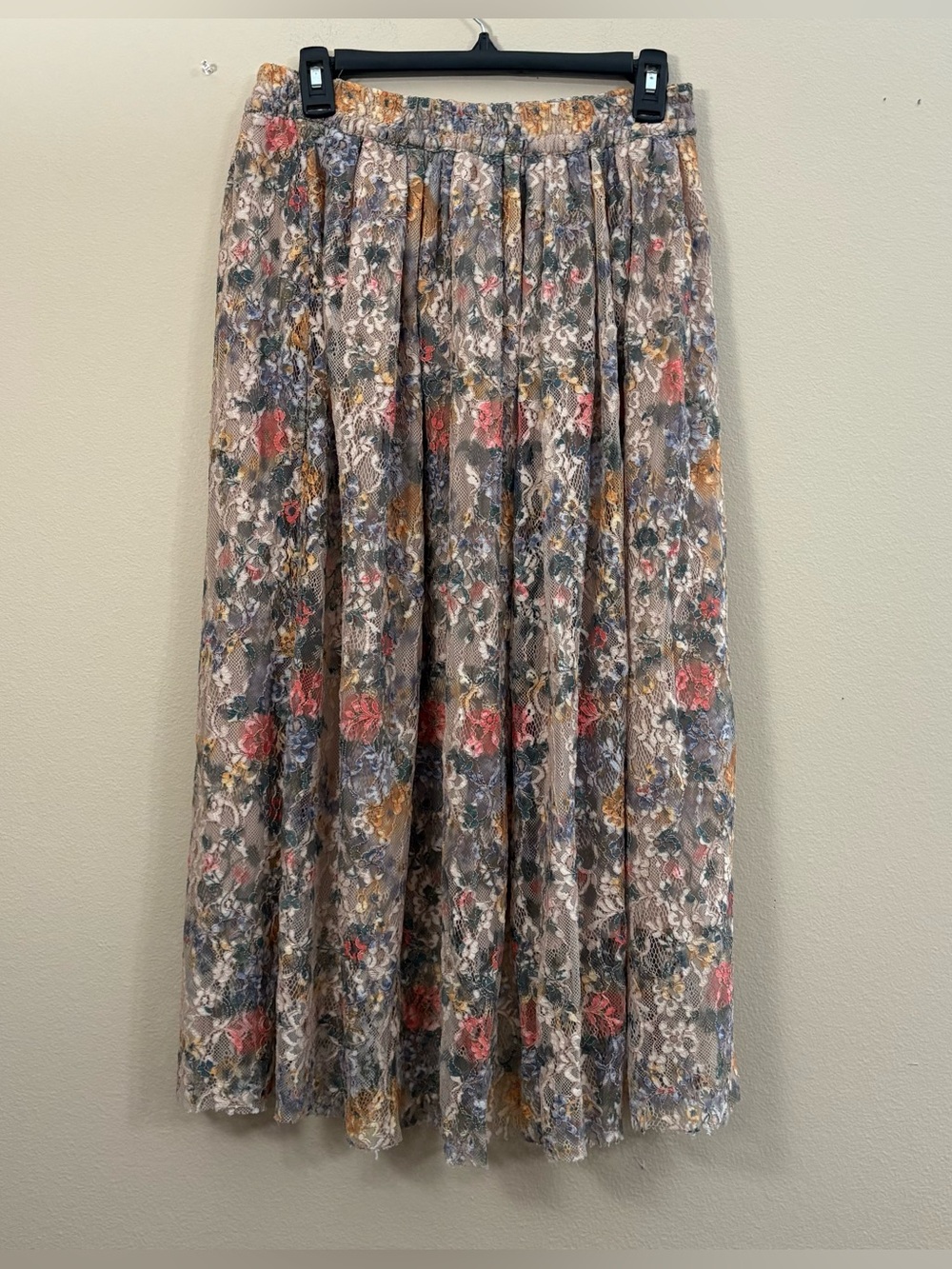 zara lace floral printed vintage style garden tea midi skirt womens M sheer